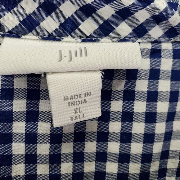 J. Jill Shirt Womens XL Tall Navy Blue Gingham Long Sleeve Blouse - Picture 2 of 9